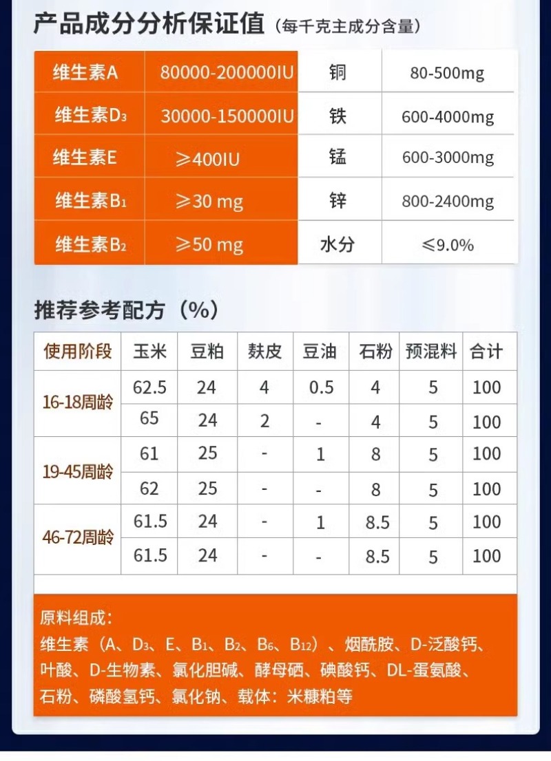 5%蛋鸡产蛋前期预混料豆粕鸡用贝壳粉微量元素兽用营养饲料