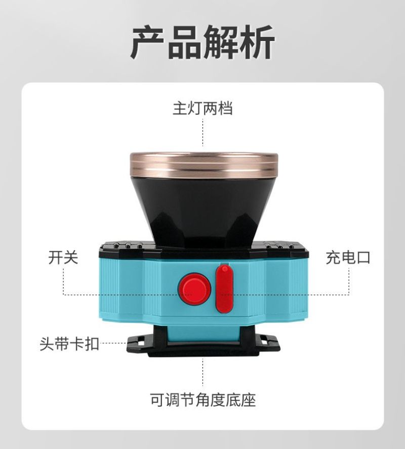 头灯强光充电头戴式照明户外夜钓鱼灯手电筒防水长续航小矿灯