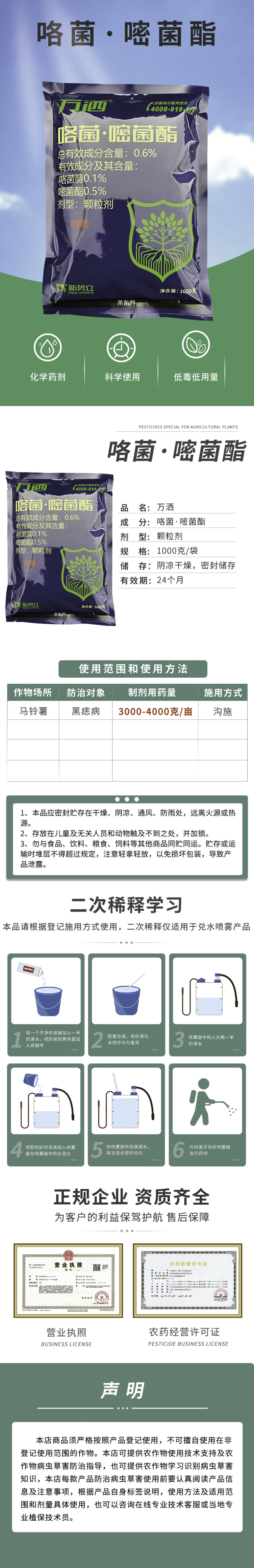 万洒0.6%咯菌嘧菌酯颗粒剂马铃薯黑痣病专用沟施杀菌颗粒