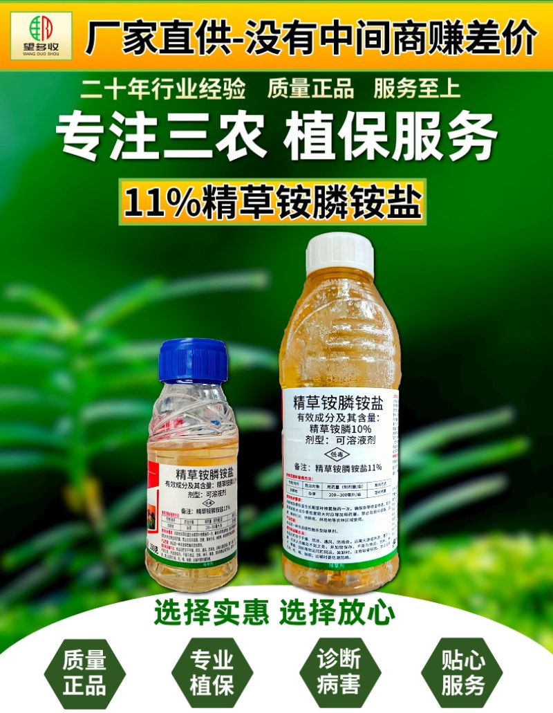 11%精草铵膦铵盐高浓度除草剂果园荒地非耕地除杂草