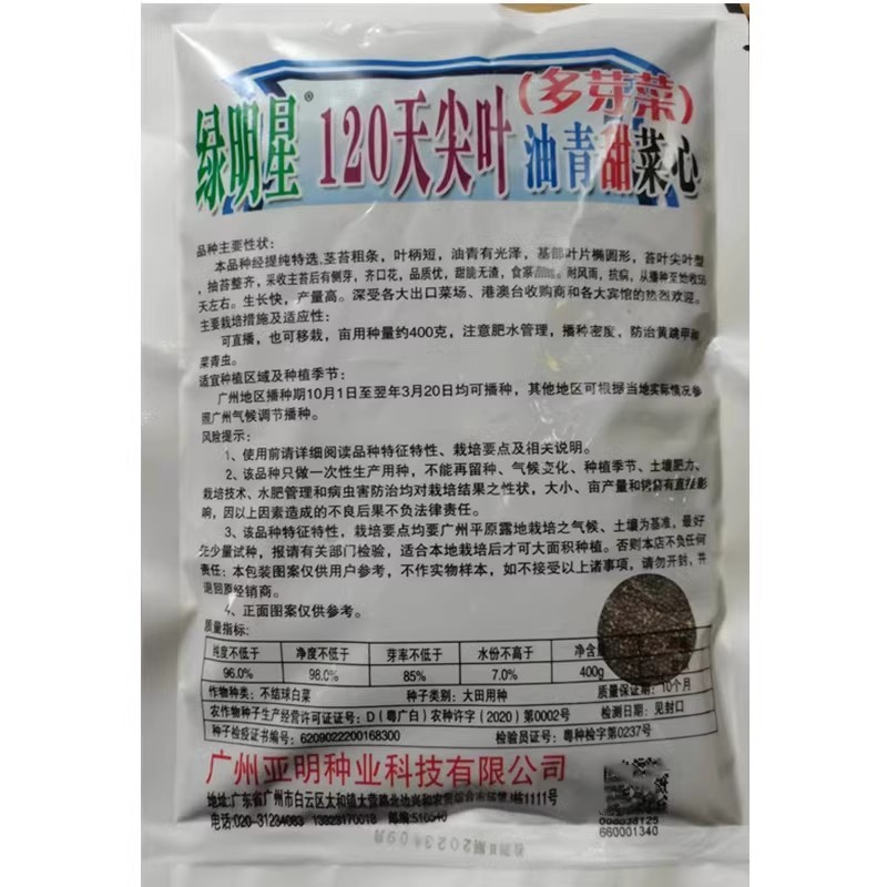 绿明星尖叶80天油青甜菜心种子，尖叶，茎苔粗条，甜脆无渣