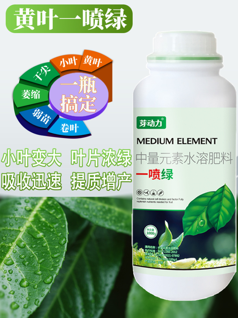 芽动力黄叶一喷绿黄叶变绿叶蔬菜花卉果树死苗微量元素通用