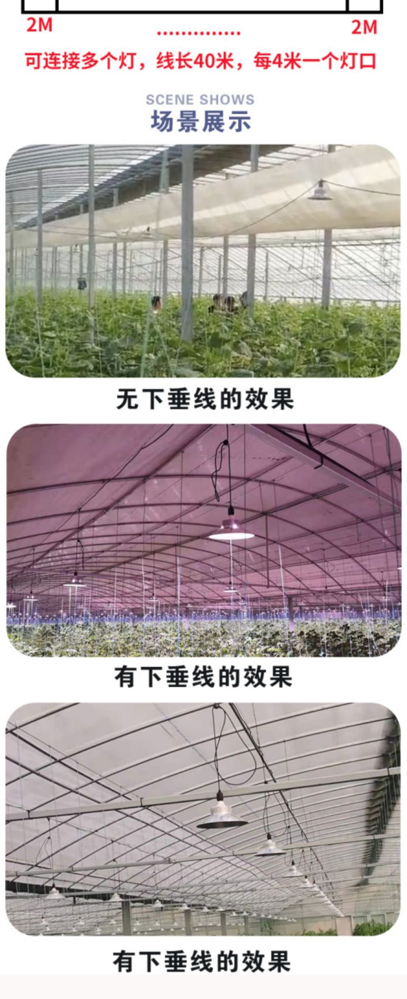 蔬菜花卉大棚专用带线灯口40米10灯头专用防水灯头跑马线