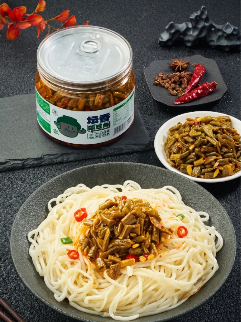 中大酱菜酸辣豆角408克瓶装开胃下饭酱香辣罐装即食下饭菜