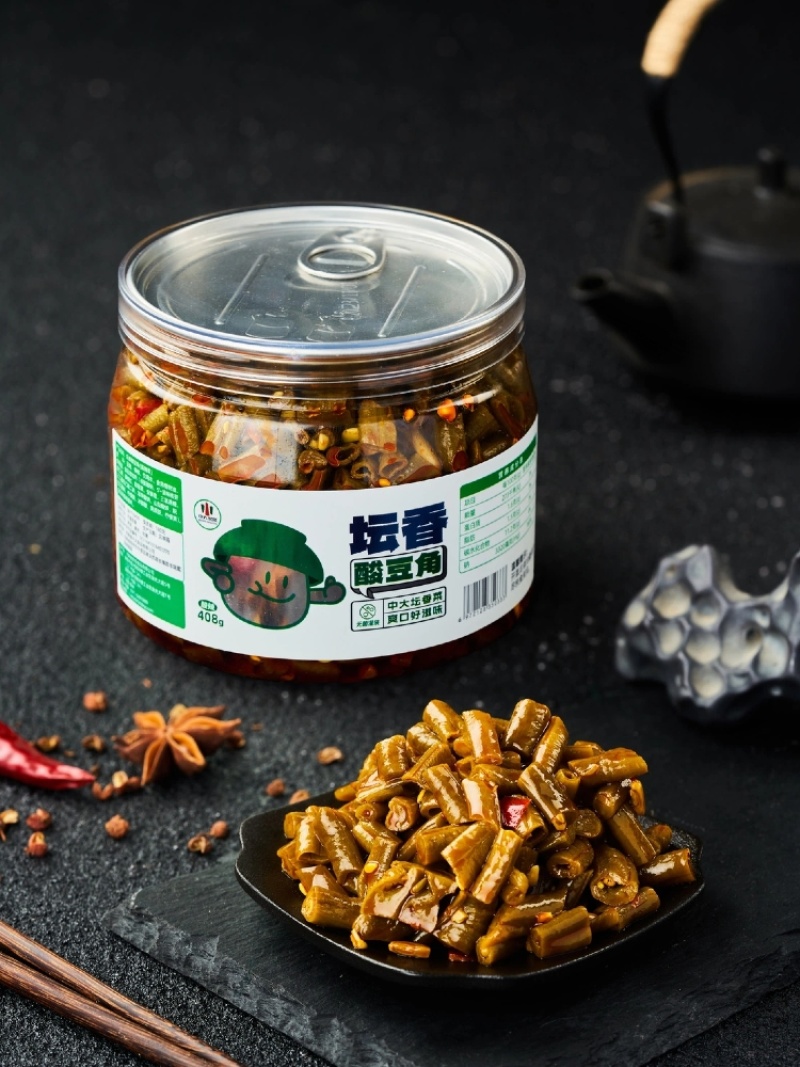 中大酱菜酸辣豆角408克瓶装开胃下饭酱香辣罐装即食下饭菜