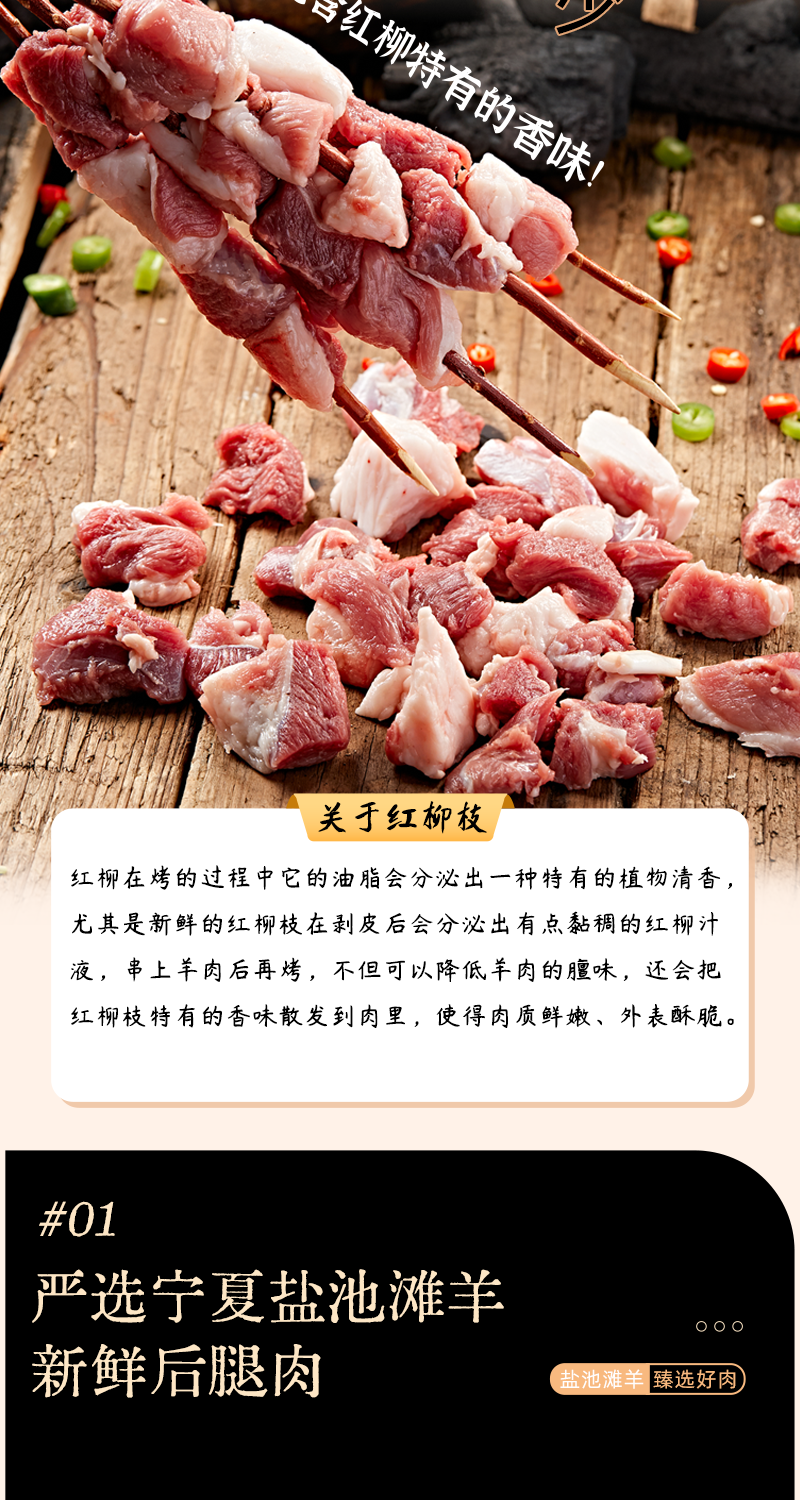 宁夏盐池红柳枝羊肉串大肉串烤串空气炸锅户外烧烤食材半成品