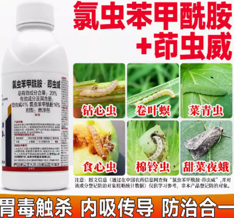 20%氯虫苯甲酰胺茚虫威水稻钻心虫食心虫棉铃虫菜青虫