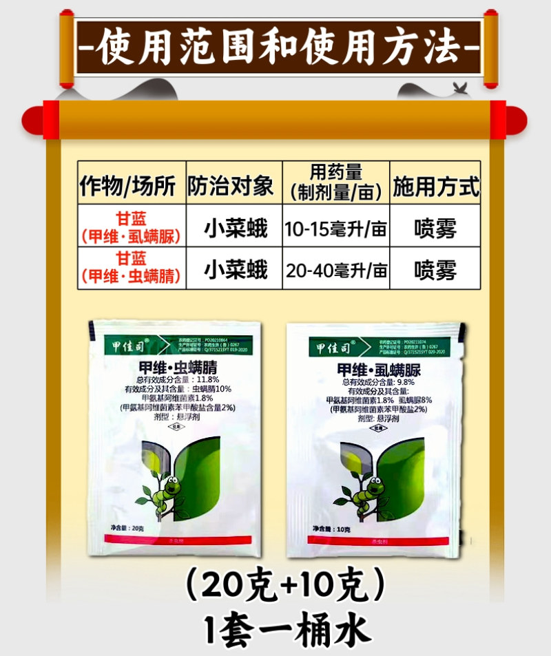 甲维虱螨脲甲维虫螨腈套餐抗性小菜蛾青虫肉虫虫卵双杀