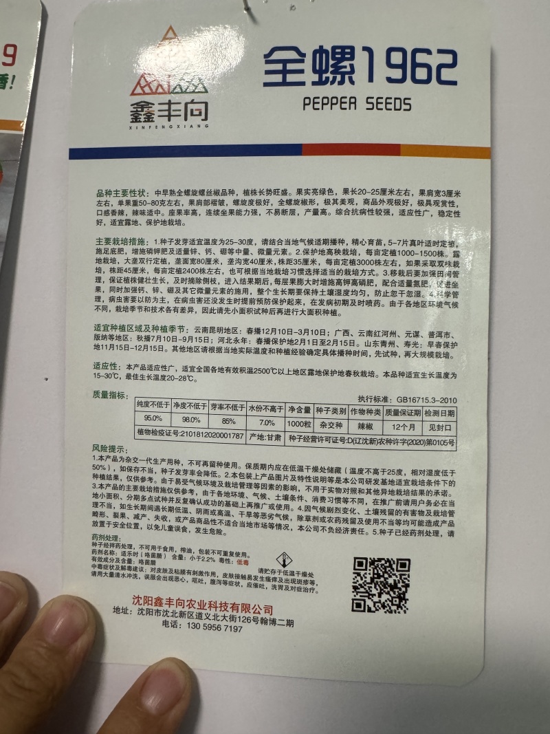 全螺1962螺丝椒种子大量上市质高价优欢迎来电洽谈