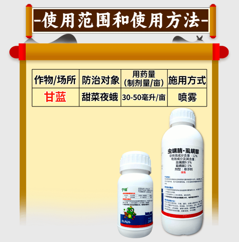 宁蛙12%虫螨腈虱螨脲青虫肉虫钻心虫二化螟农药杀虫剂