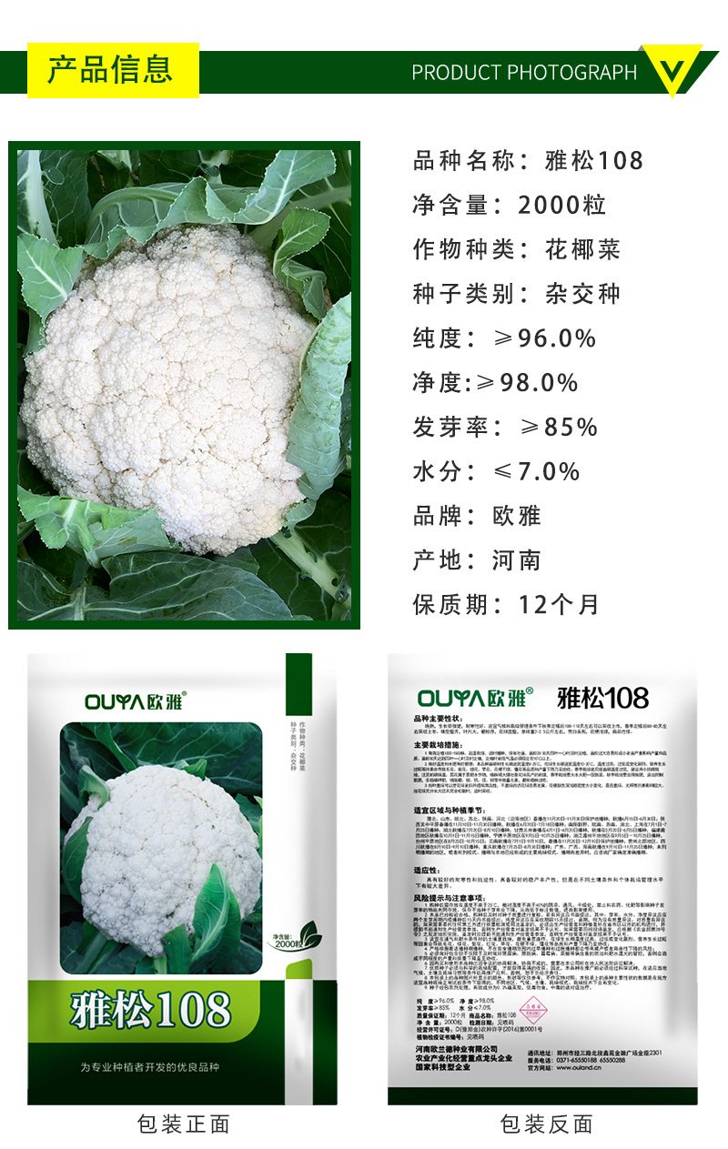 耐热青梗松花菜种子散花白色花椰菜种籽耐寒春秋播种菜花种
