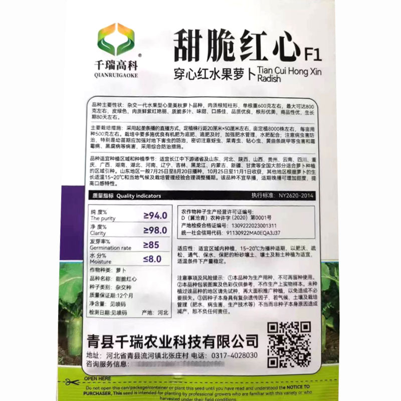 红心青萝卜种子籽生吃脆甜青啤红瓢红心萝卜种子春夏秋播