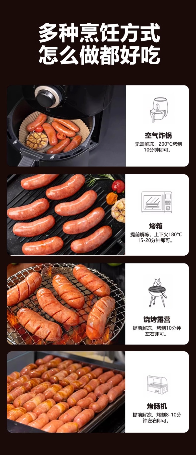 鑫泓泽肉粒多优级纯肉肠爆汁地道烤肠热狗烤香肠早餐商用