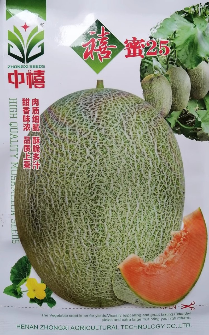 禧蜜25哈密瓜种子中早熟果肉橘红酥脆多汁肉厚香甜