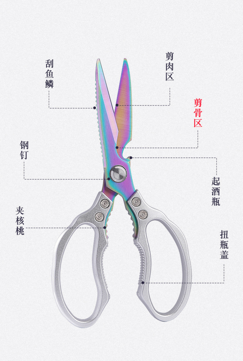 莲花剪刀不锈钢厨房剪刀多功能鸡骨剪家用大剪刀剪鸡骨