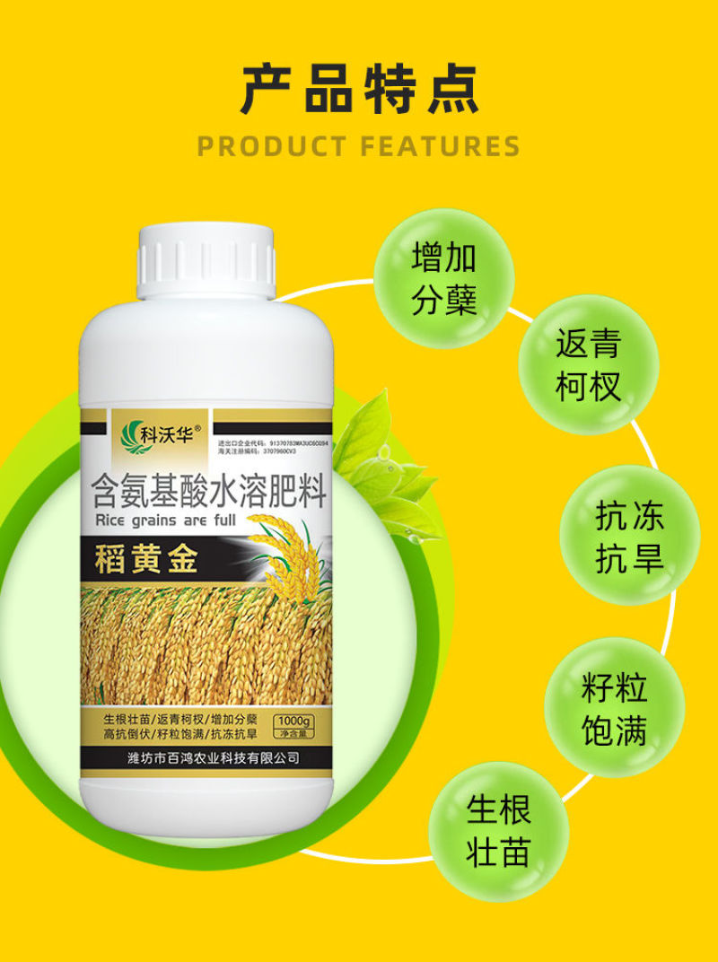 水稻粒粒饱水稻黄金增产促分蘖抗倒伏生根壮苗专用叶面肥料