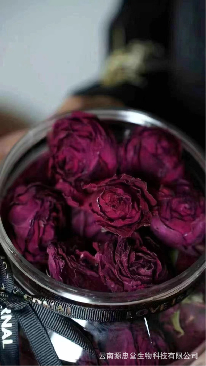云南墨红玫瑰花冠冻干花烤干花微波干无疏大朵可食用花玫瑰水