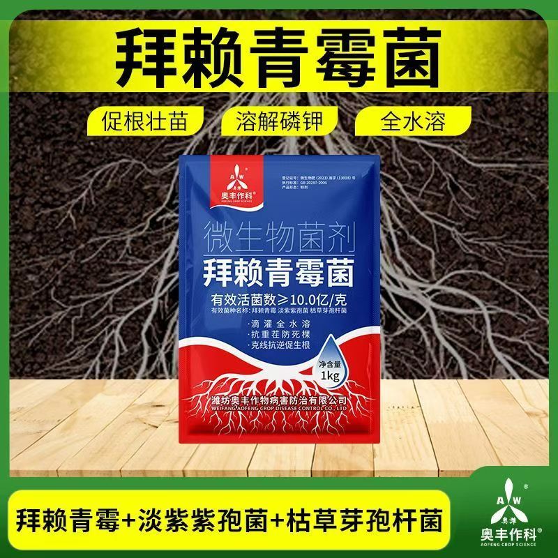 奥潍拜赖青霉菌淡紫紫孢菌枯草芽孢杆菌农用微生物菌剂改土壤
