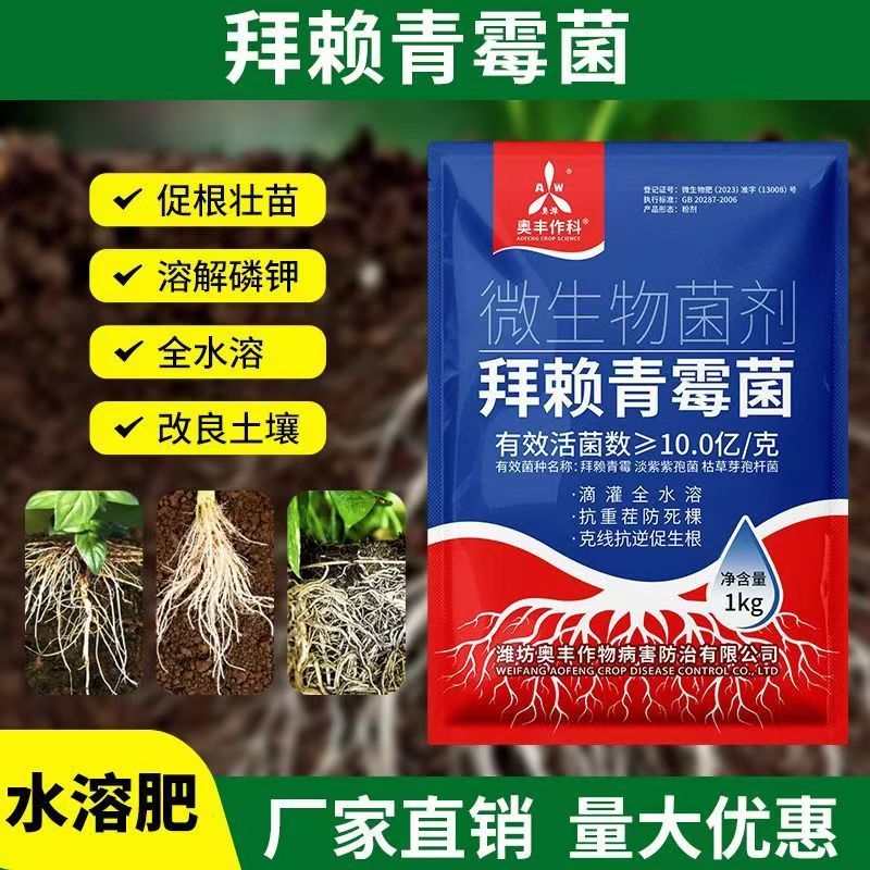 奥潍拜赖青霉菌淡紫紫孢菌枯草芽孢杆菌农用微生物菌剂改土壤