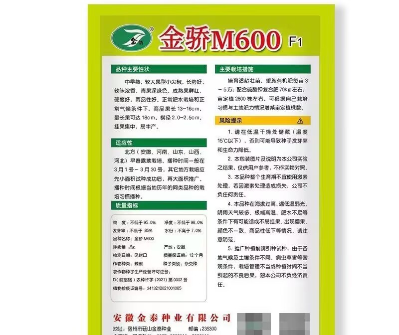 金骄M600美人椒种子大果型小尖椒种子辣味浓香