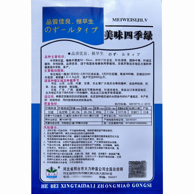 美味四季绿甘蓝种子早熟甘蓝叶色绿深圆形基地品种