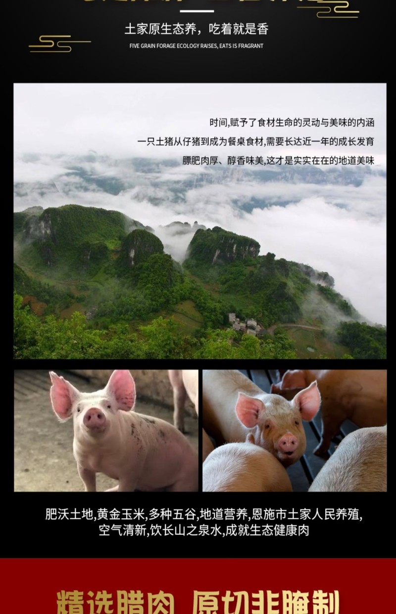 湖北恩施特产五花肉500g农家手工熏制柴火烟熏美味腊肉咸
