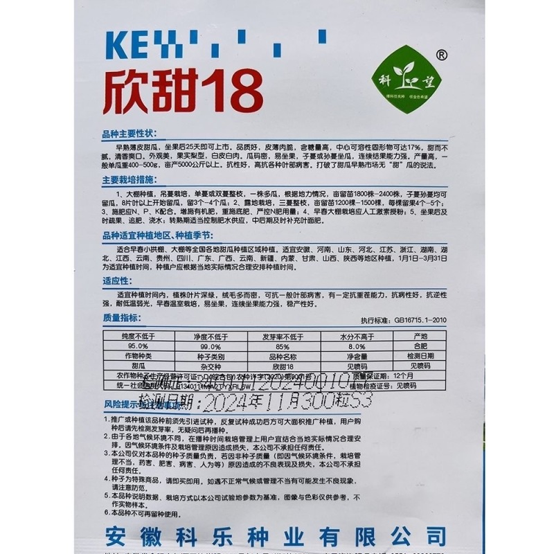 欣甜18甜瓜种子早熟皮薄肉脆白皮白肉瓜码密易坐果