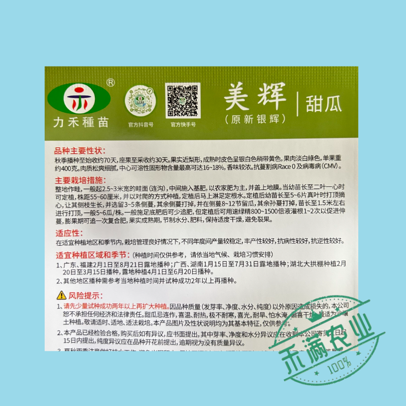 美辉甜瓜种子白皮白绿肉甜度高香味浓香香瓜种子口感细腻抗病