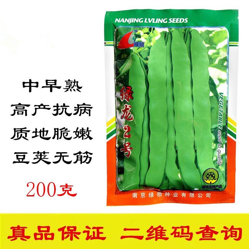 绿龙2号架豆种子耐热抗病嫩荚扁条鲜绿色无筋脆嫩