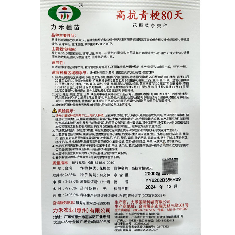 高抗青梗80天松花菜种子力禾抗青梗松花菜白花基地种植