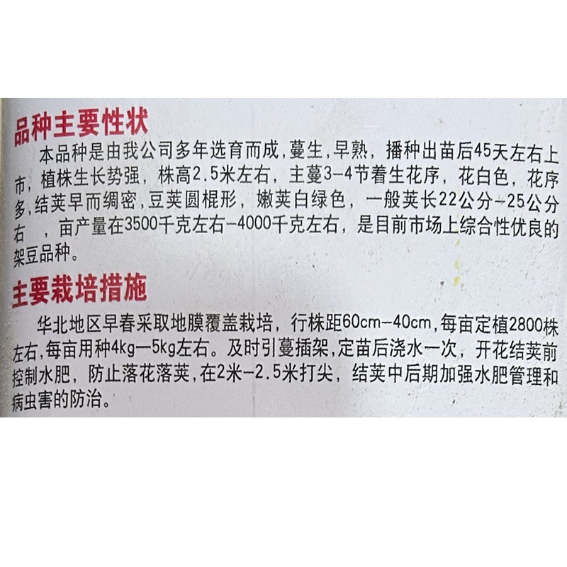架豆种子加长九粒白豆角籽早熟美如玉7号芸豆高产春秋