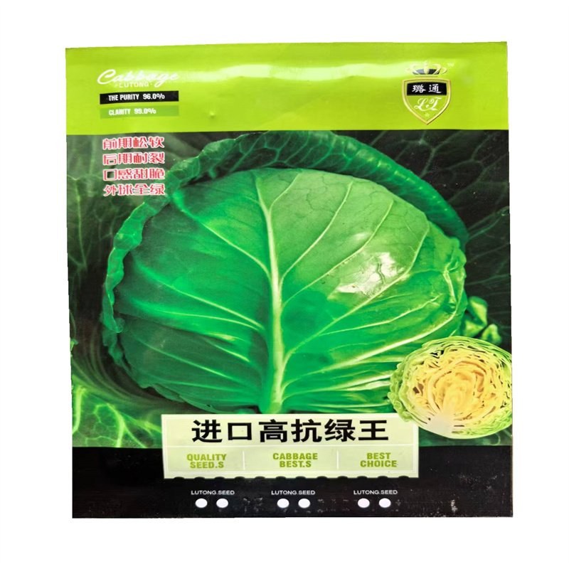 进口高抗绿王甘蓝种子璐通早熟全绿半松型结球包菜种子高产