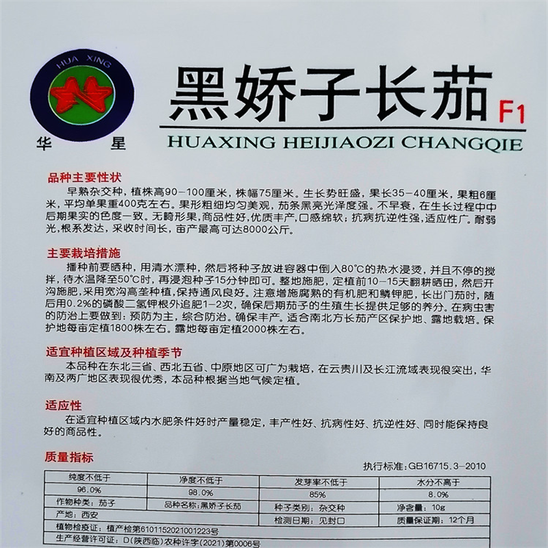 黑娇子长茄种子高产早熟杂交茄子种子10克华星