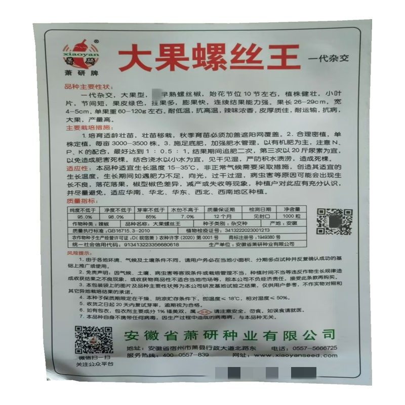 大果螺丝王螺丝椒种子大果型极早熟螺丝椒种子辣椒种子