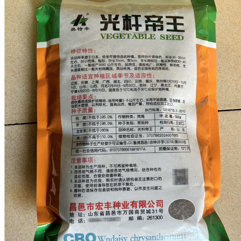 光杆茼蒿种子光杆帝王种子提纯高小叶抗热生长快