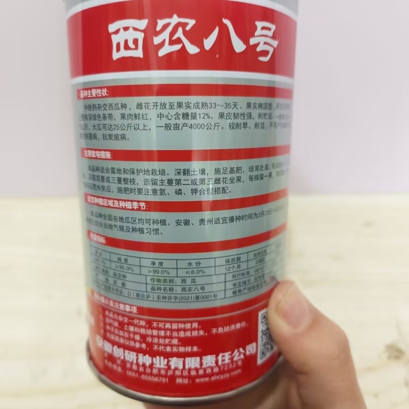 西农八号西瓜种子80克罐装耐旱耐湿单瓜8-10公斤