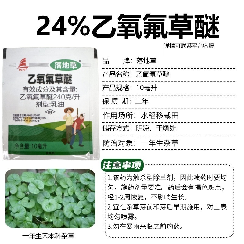 帆邦落地草24%乙氧氟草醚水稻移栽田野燕麦车前草除草剂