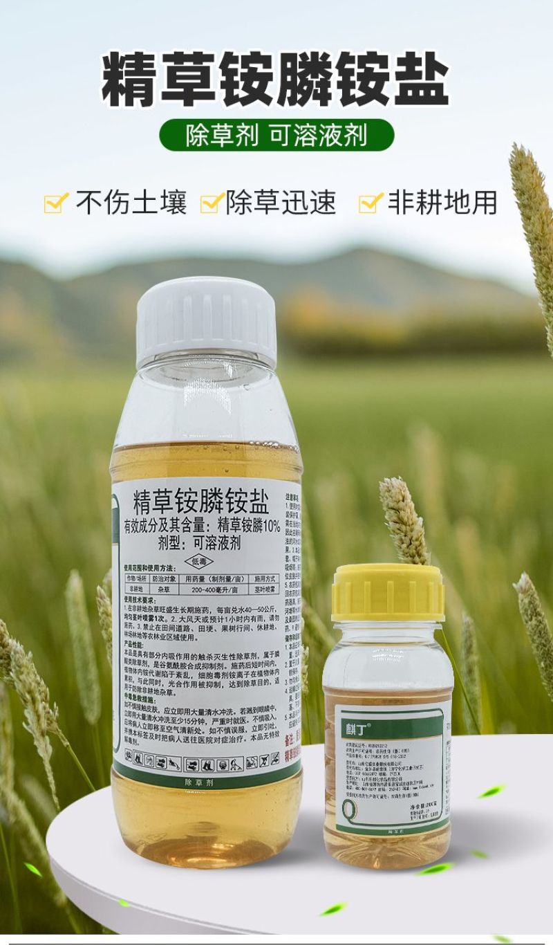麒丁10%精草铵膦铵盐除草剂牛筋草小飞蓬除草专用