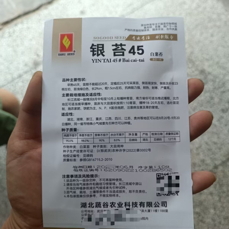 银苔45白菜苔种子杂交早熟白菜薹秋播耐寒耐热菜苔菜心蔬菜