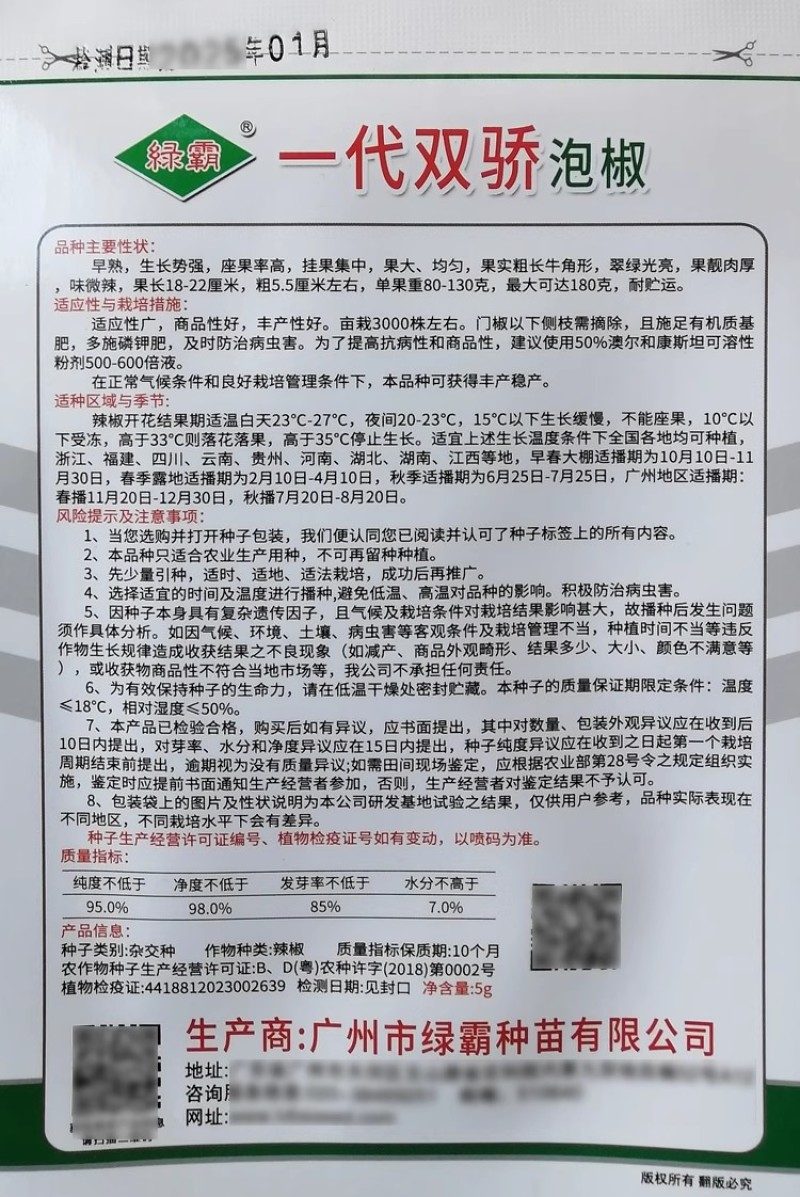 绿霸一代双骄辣椒种子泡椒种籽中原大青椒尖椒微辣牛角椒翠绿