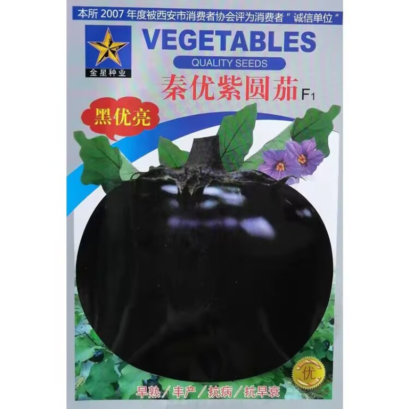 秦优紫圆茄种子早熟果大肉多快圆茄黑茄子种籽基地大田高产
