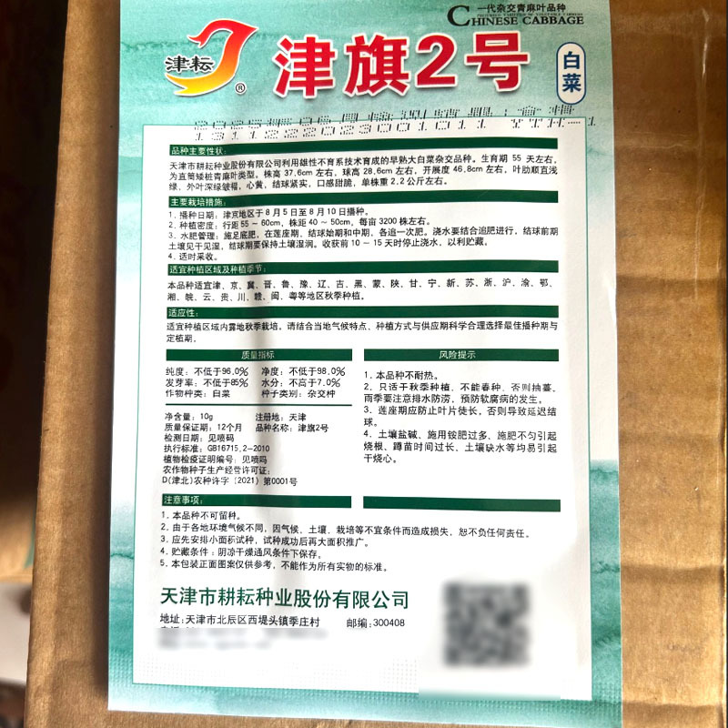 津旗2号大白菜种子结球紧实口感甜脆直筒矮桩青麻叶种