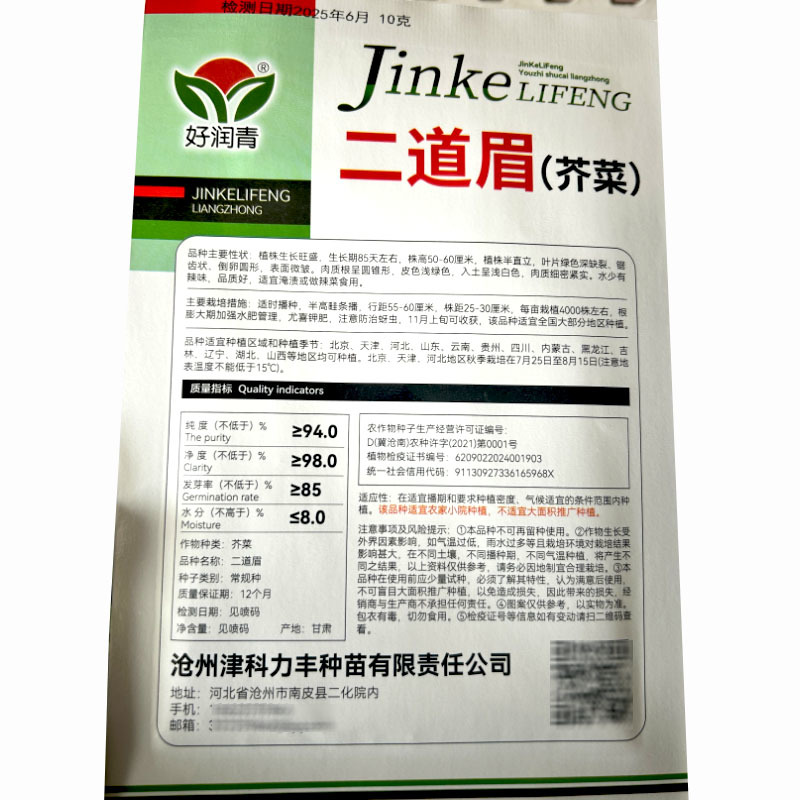 二道眉芥菜种子辣疙瘩菜叶片绿色光头芥蔬菜种子
