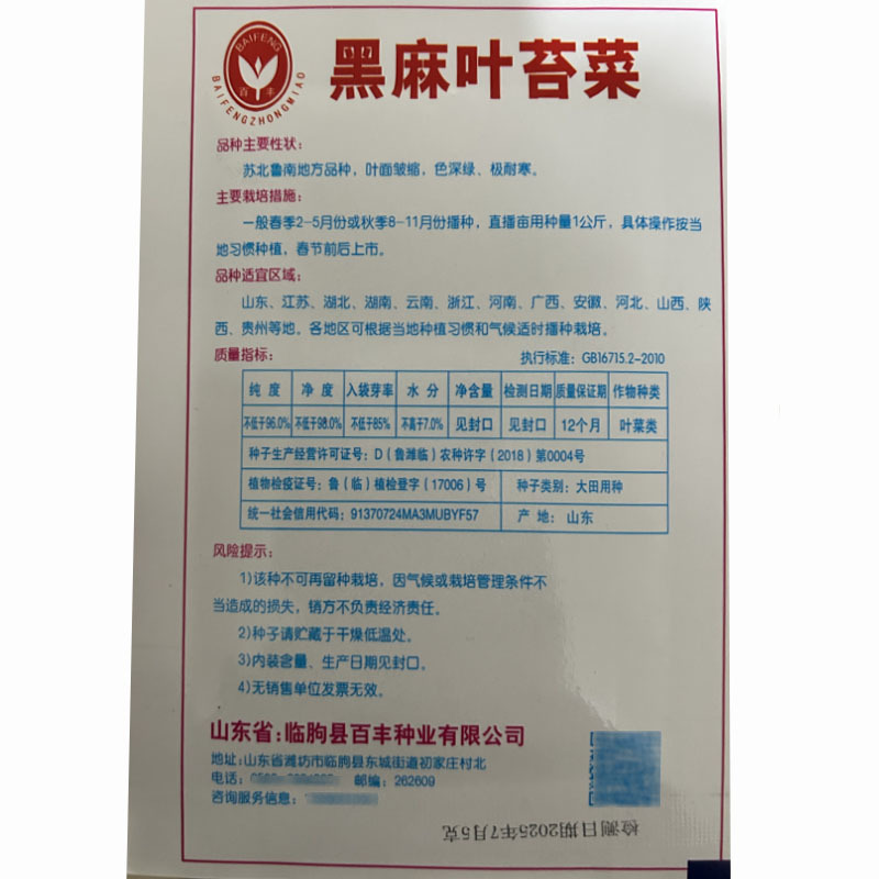 黑麻叶苔菜种子叶色深黑10g耐寒耐抽薹大田基地用种