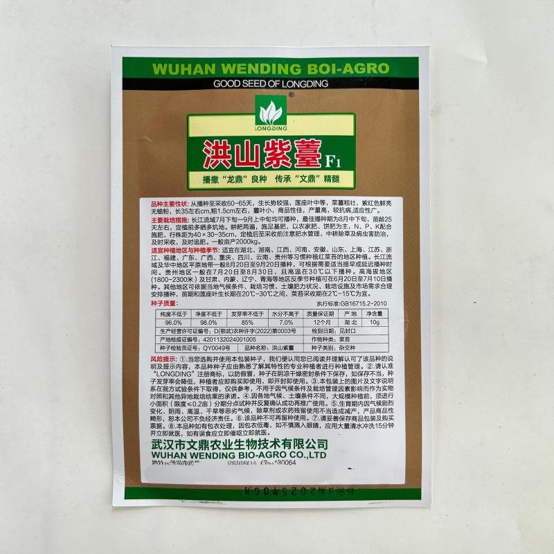 【文鼎菜苔】洪山紫薹基地菜农专用正宗武汉红菜苔种子耐寒