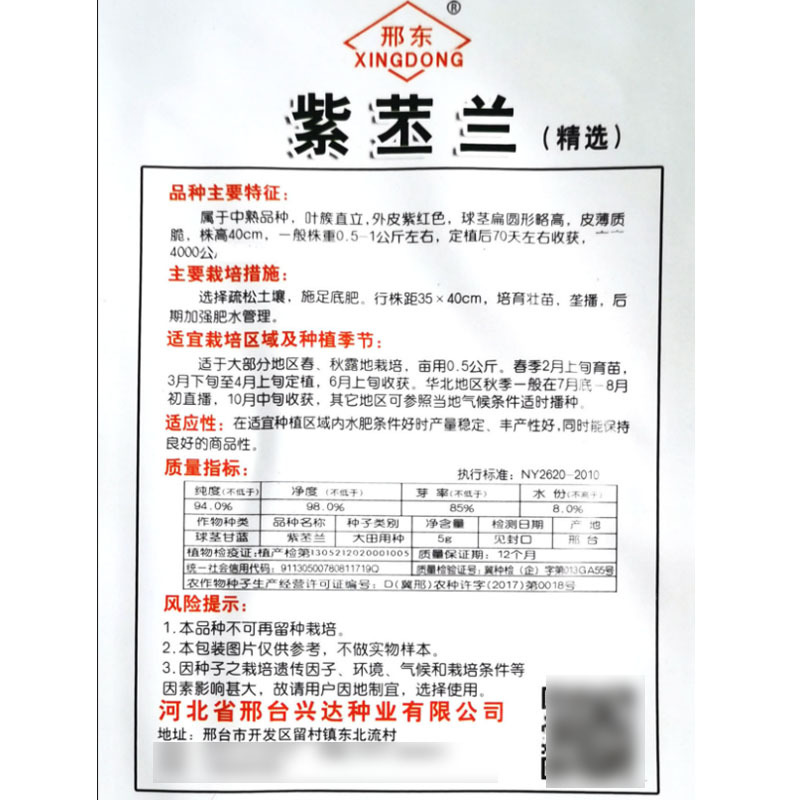 邢东紫苤蓝种子秋季中熟70天紫丕兰薄质脆大田基地高产种籽