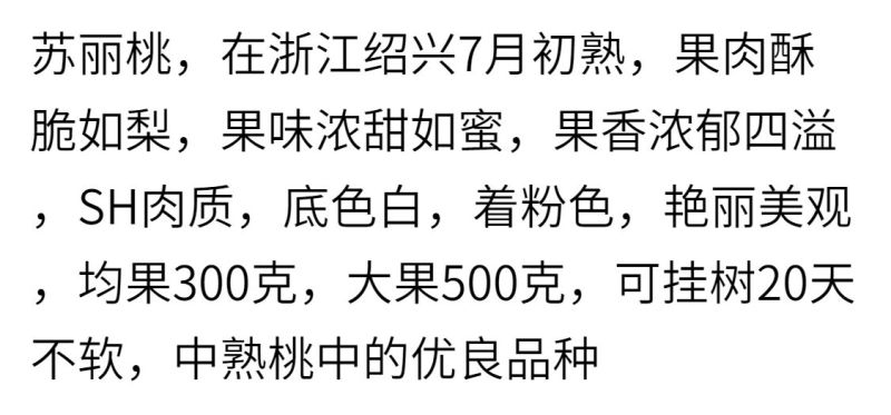 苏丽桃7月白肉sh硬脆甜不软挂树长漂亮毛水蜜桃子