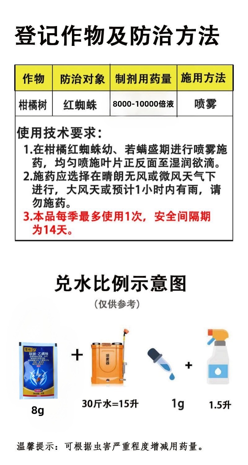 联肼乙螨唑柑橘苹果红蜘蛛螨卵若螨成螨锈壁虱果树蔬菜花卉
