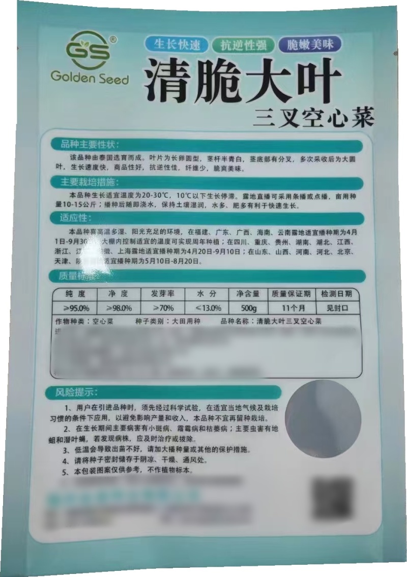 清脆大叶三叉空心菜种子泰国空心菜种子高产大圆叶