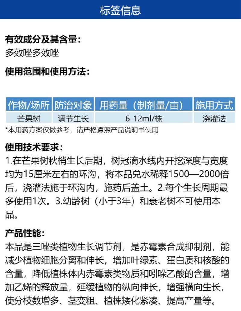 沪联控稍25%多效唑芒果树促进分枝伸长提高产量农用生长调